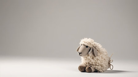 Sheep on gray background with copy space. 3D rendering.の素材