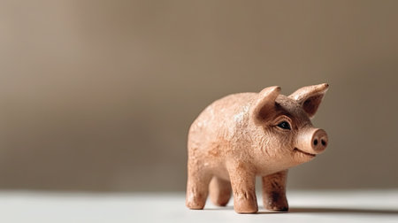 Ceramic piggy on a light background. Copy space.の素材
