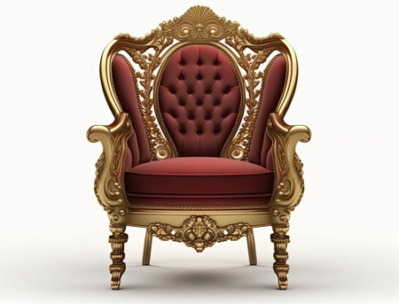 Luxury ruby red and gold royal empire style armchair isolated on white background. 3d renderの素材