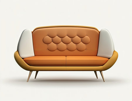 Mid century modern style sofa isolated on a white background. 3d render.の素材
