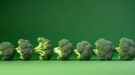 Fresh green broccoli on green background. Healthy food concept. Copy space.の素材
