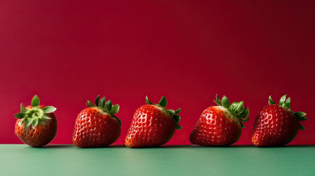 Strawberries on a green and red background. Copy space.の素材