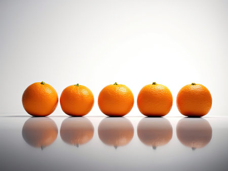 Group of oranges on a white background. Tangerines with reflection.の素材