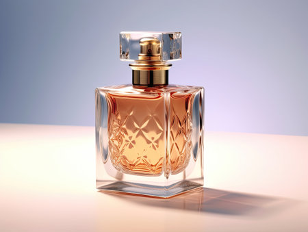 Perfume bottle on the table. 3d render illustration.の素材