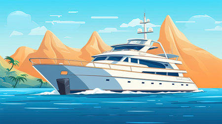 Luxury yacht in the sea. Vector illustration in cartoon styleの素材