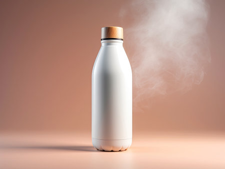 White blank bottle on a brown background with smoke. Mock up. 3D renderingの素材
