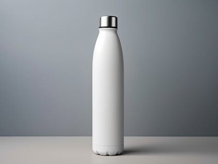 White blank unbranded plastic bottle mockup on grey background. 3d rendering.の素材