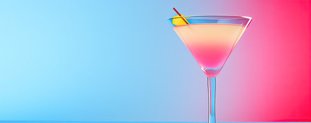 Pink cocktail in martini glass on blue background. 3d illustrationの素材