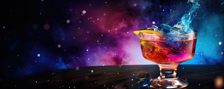Cocktail with orange, ice and smoke on a dark backgroundの素材