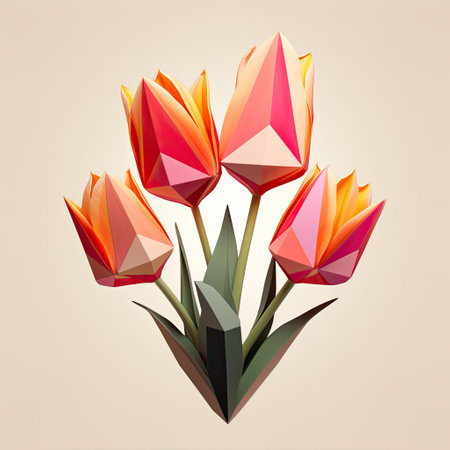 Four tulips in abstract polygonal style. Vector illustration.の素材