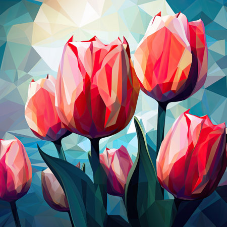 Tulips on abstract polygonal background. Vector illustration.の素材