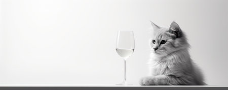 Cute cat with a glass of wine on a white background.の素材