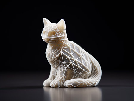 3d printed white cat on a black background.の素材