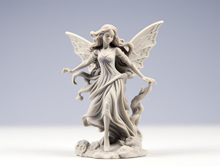 Angel figurine isolated on white background. 3d render illustration.の素材