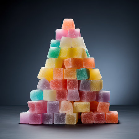 Christmas tree made of multi-colored candies on dark background.の素材