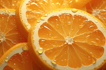 Slices of orange and lemon with water drops close-upの素材