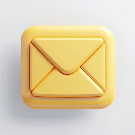3d rendering of a yellow email button on a white background.の素材