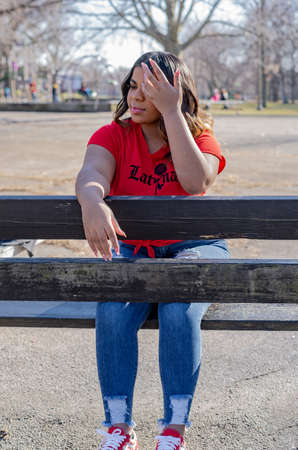 portrait of a woman on the parkの写真素材