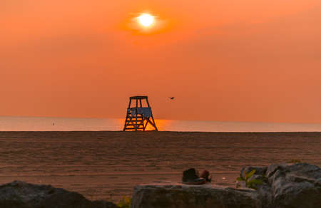 sunset on the beachの写真素材