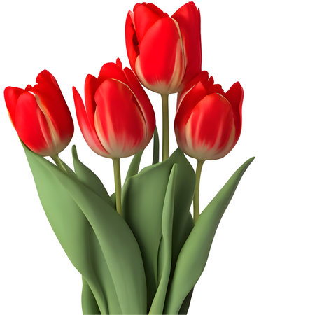 Bouquet of red tulips. Isolated on white background.の素材