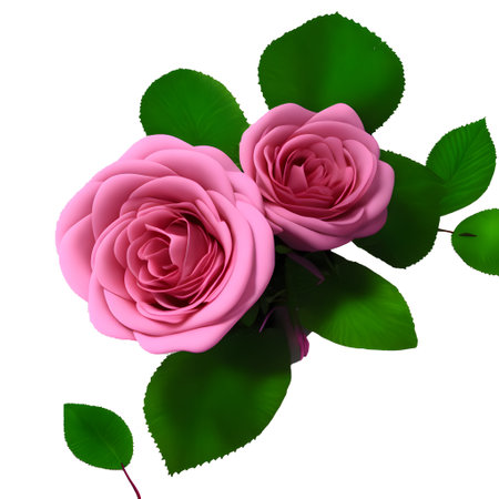 Pink roses with green leaves isolated on white background. Vector illustration.の素材