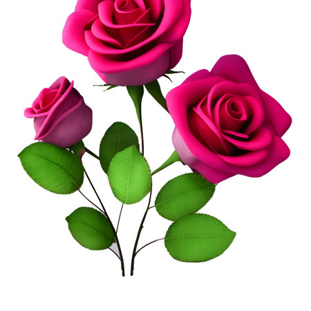 Pink rose bouquet with green leaves isolated on white background. Vector illustration.の素材