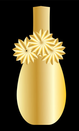 Golden bottle with a bow on a black background. Vector illustration.のイラスト素材