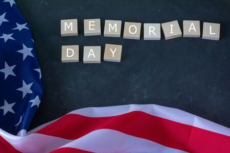 Memorial Day. American flag and the inscription on a black backgroundの写真素材