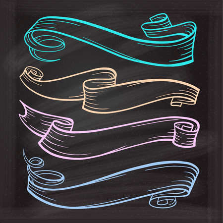Vector set of color vintage doodle scrolls on the chalkboardのイラスト素材