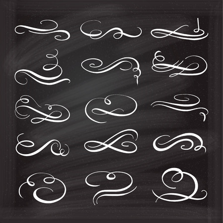 Set of elegant white flourishes for your design on the chalkboard.のイラスト素材
