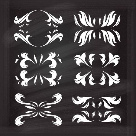 Set of elegant floral elements for your design on the chalkboard.のイラスト素材