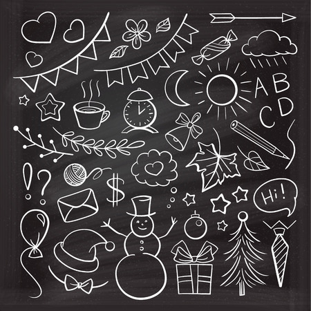 Vector hand-drown icons on the chalkboard backgroundのイラスト素材