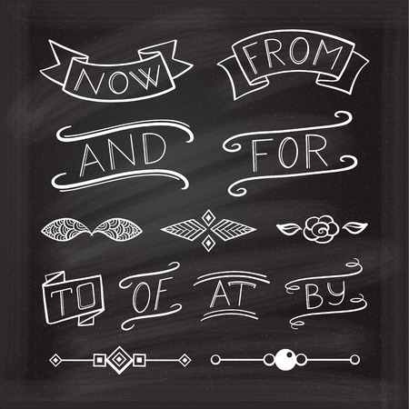 Set of various graphic design elements on the chalkboard.のイラスト素材