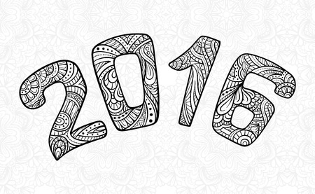 New Year 2016 lettering in doodle styleのイラスト素材