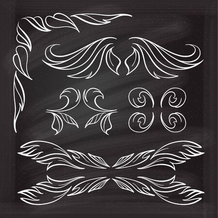 Set of elegant floral elements for your design on the chalkboard.のイラスト素材