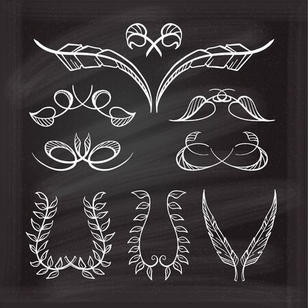 Set of elegant floral elements for your design on the chalkboard.のイラスト素材