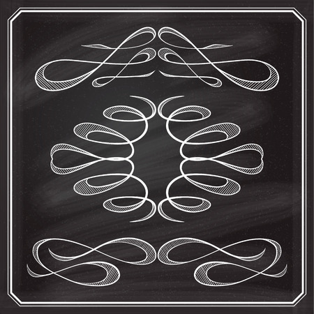 Set of elegant white flourishes for your design on the chalkboard.のイラスト素材