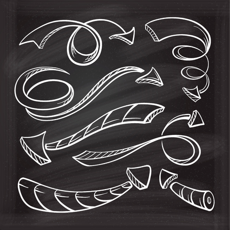 Handdrown vector sketches of twisted arrows on a chalk backgroundのイラスト素材
