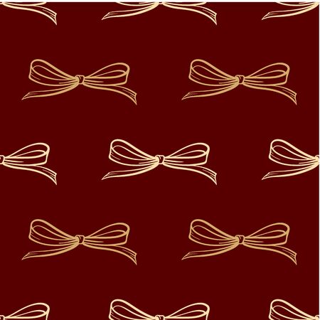 Gold bows seamless pattern on a red backgroundのイラスト素材