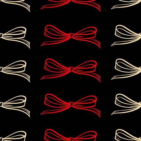 Gold bows seamless pattern on a red backgroundのイラスト素材