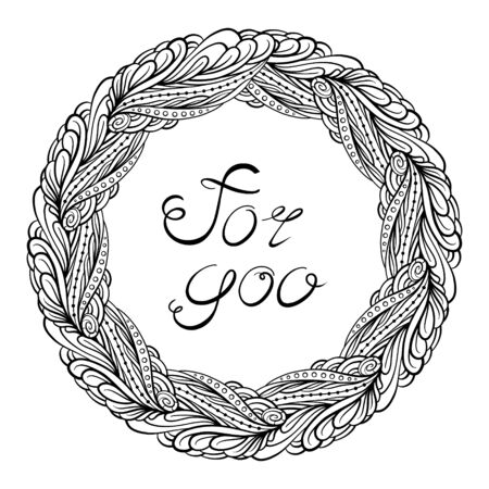 Vector absrtact floral elements black and white frame.のイラスト素材