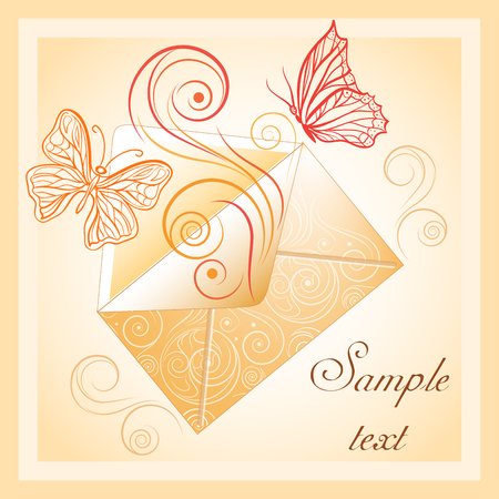 Vector card with post envelope and butterfliesのイラスト素材