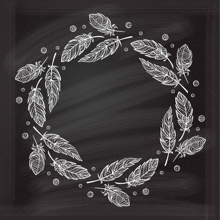 absrtact feathers frame on a chalkboard backgroundのイラスト素材