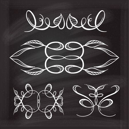Set of elegant floral elements for your design on the chalkboard.のイラスト素材