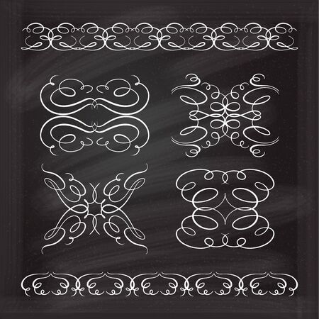 Set of elegant white flourishes for your design on the chalkboard.のイラスト素材