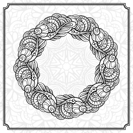 Vector abstract floral elements black and white frame.のイラスト素材