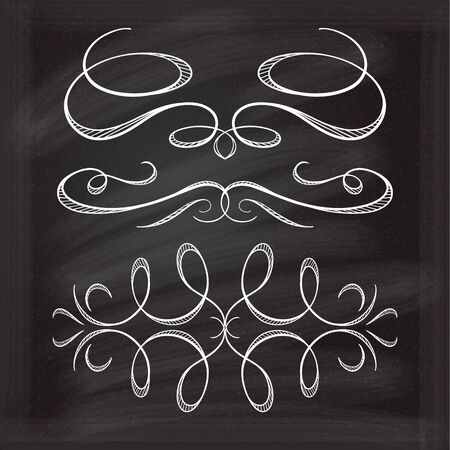 Set of elegant white flourishes for your design on the chalkboard.のイラスト素材