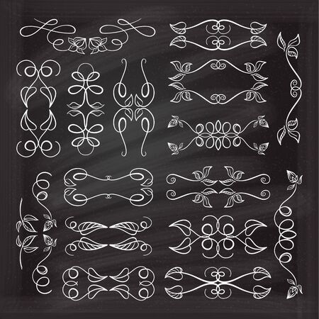 Set of elegant floral elements for your design on the chalkboard.のイラスト素材