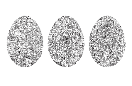 Patterned easter eggs set vector antistress coloring pageのイラスト素材