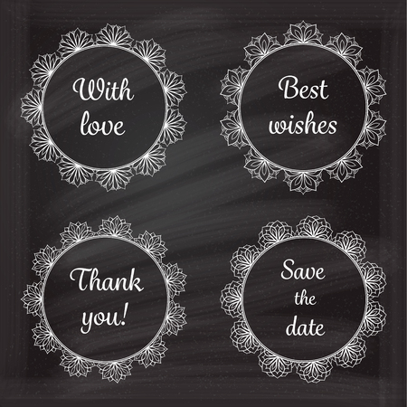 Calligraphy lacy frames on the chalk background for your design.のイラスト素材